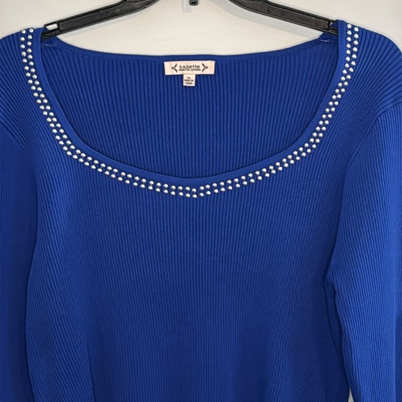 Nanette Lepore Sweater Blue, Cropped, Stud Detail, in Size L,‎ XL  NWT - Picture 3 of 15